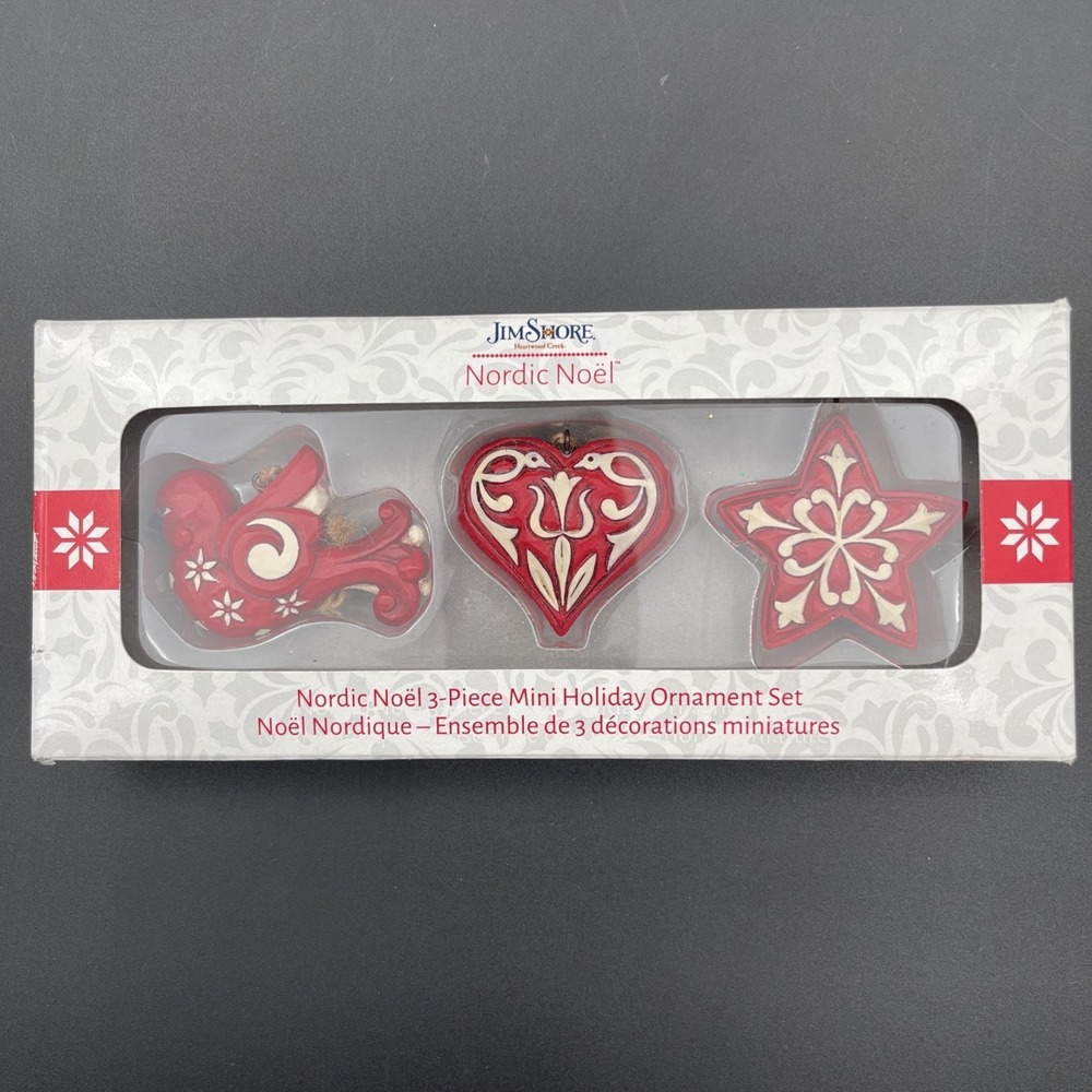 Jim Shore Heartwood Creek Nordic Noel Star Heart and Cardinal Hanging Ornaments